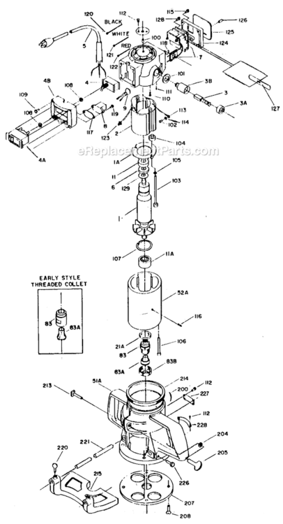 Page A Diagram and Parts List for 5182 Type 4 Porter Cable Router